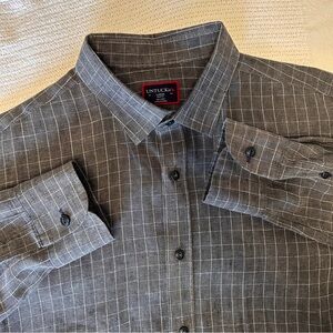 UNTUCKit Men's Size Large Checkered Long Sleeve Dress Shirt Linen Slim Fit
